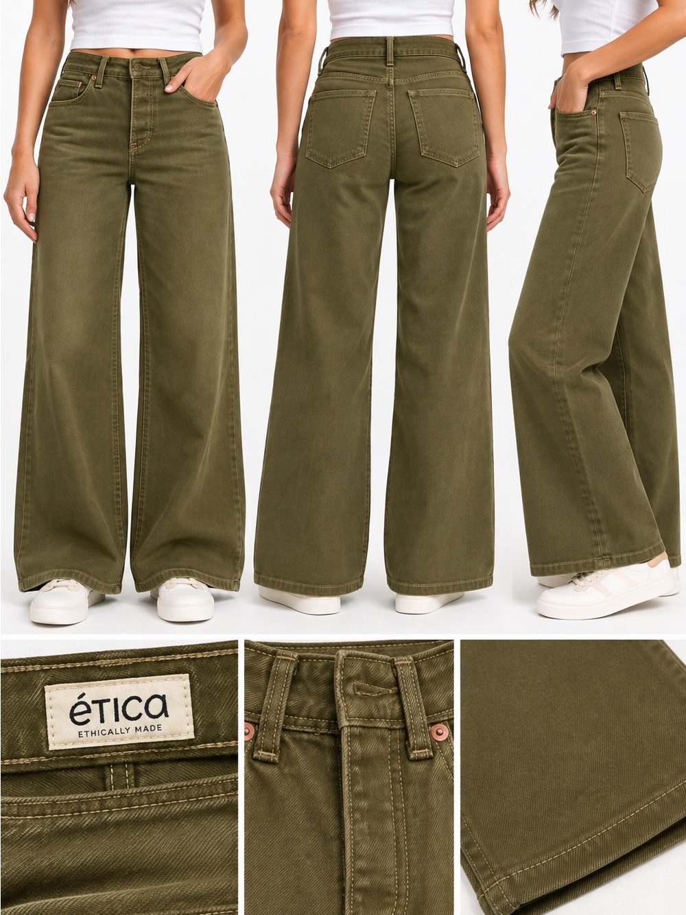 Ética Amis Relaxed Boot Olive Green Jeans Pants Size 27 NWOT